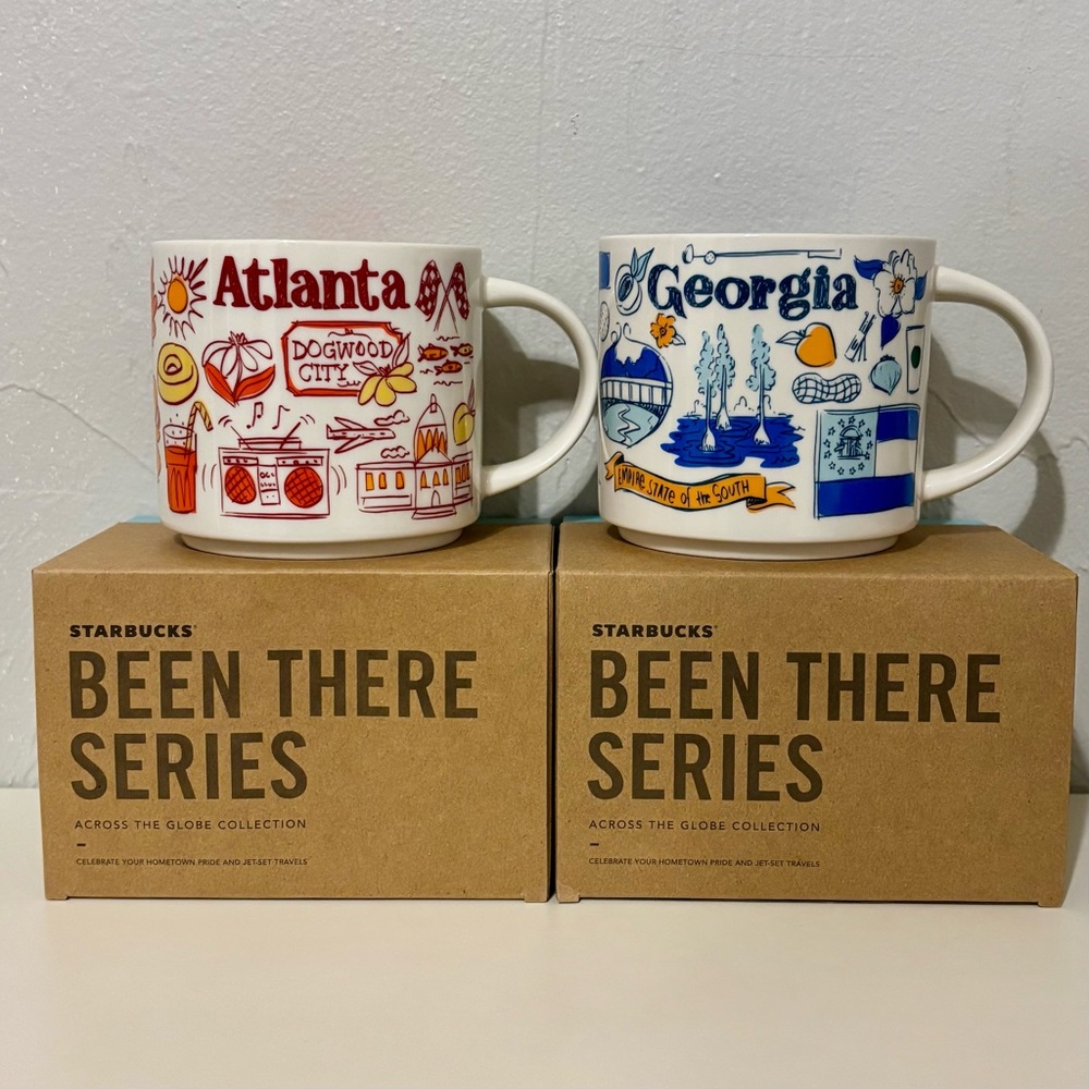 Starbucks Been There Series Atlanta & Georgia 14oz Ceramic Coffee Mugs Set